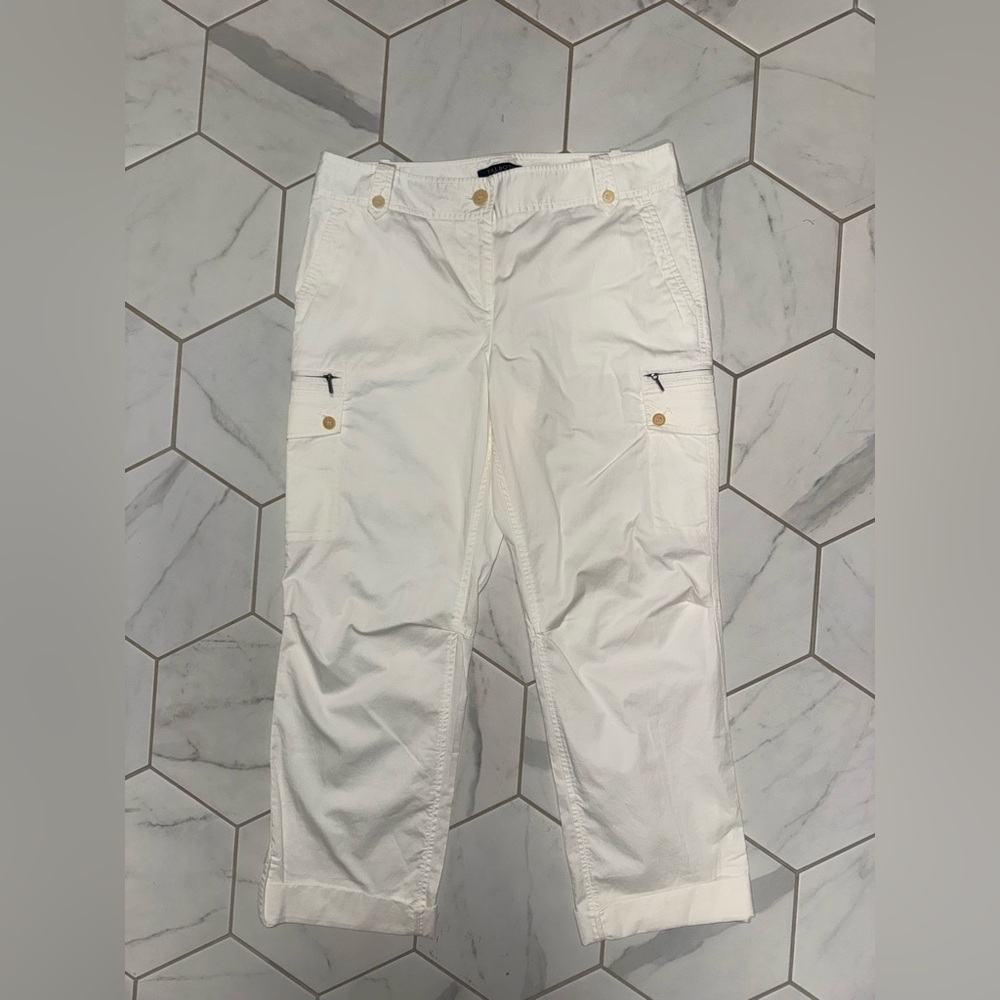 Talbots Ivory Signature Cargo‎ Roll Cuff Pants Size 10 Petite